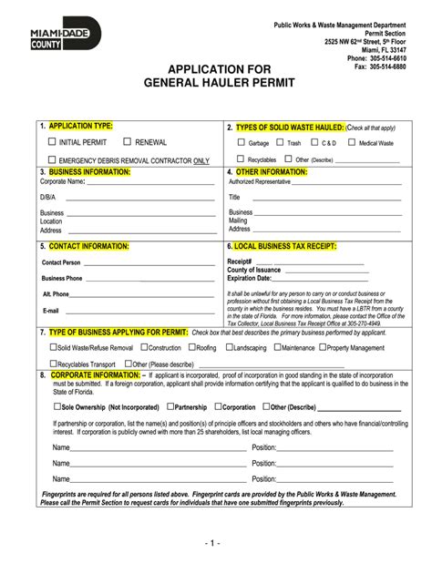 FL Application For General Hauler Permit Miami Dade 2014 Fill And