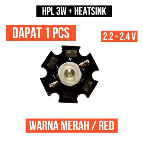 Jual Lampu HPL 3W Merah Heatsink High Power LED Red 3 Watt W Star 1 Pcs