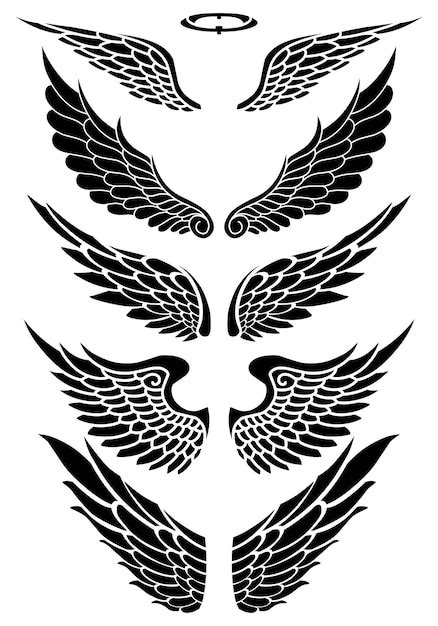 Premium Vector | Set of hand drawn angel wings tribal tattoo designs