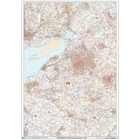 bristol bs postcode wall map stanfords