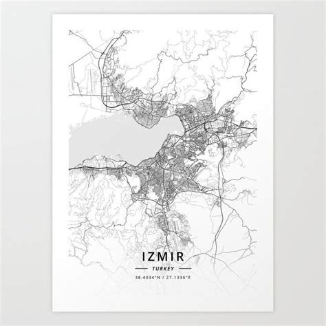 Izmir Turkey Light Map Art Print By Designer Map Art Society6