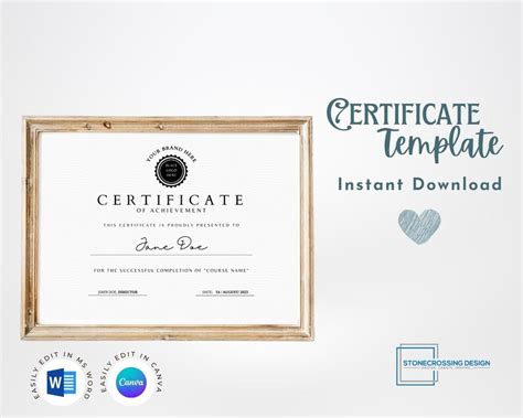 Editable Certificate of Achievement Template. Award Template. Printable Certificate. Editable ...