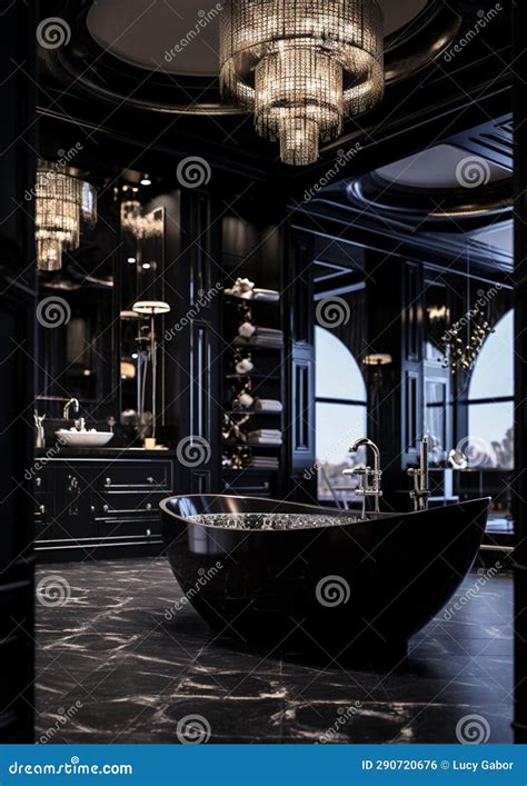 Stylish Black Luxury Bathroom Stock Illustration - Illustration of room ...