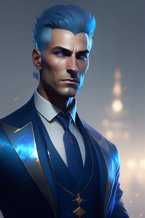 Lexica Male Blue Genasi Wearing Aged Suit From D D By Greg