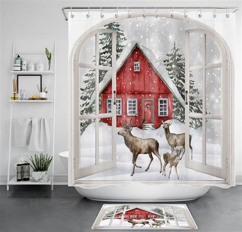 Inpercust Winter Wonderland Deer Shower Curtain For Farmhouse Bathroom