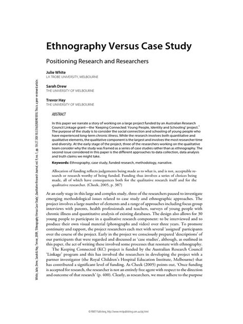 Ethnography Versus Case Study Positioning Research And Researchers