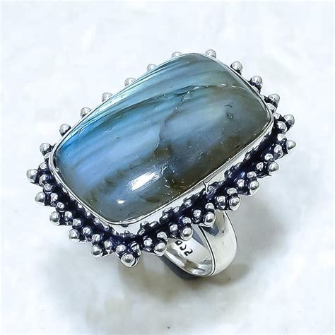 Labradorite Edelstein Handgemacht Ethnisch Silber Schmuck Ringgr E