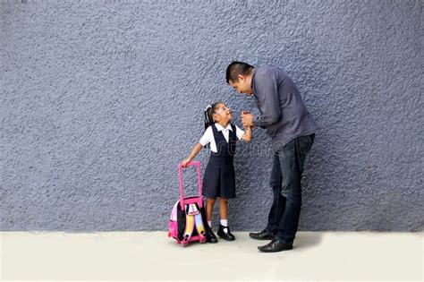 Divorced Single Dad Picks Up His Brunette Latina Daughter From School Carries Her Backpack And