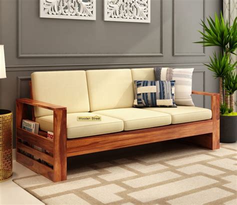 Buy Winster 3 Seater Wooden Sofa Honey Finish Irish Cream Online In