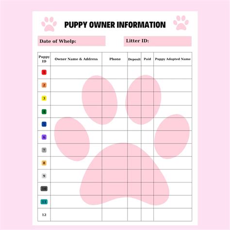 Diy Ed Table Puppy Whelping Charts For Record Keeping Great For