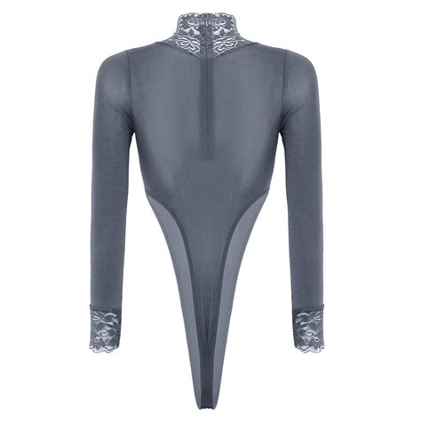 One Piece Sheer Women Turtleneck Top Bodysuit Lingerie High Cut Thong Leotard Ebay