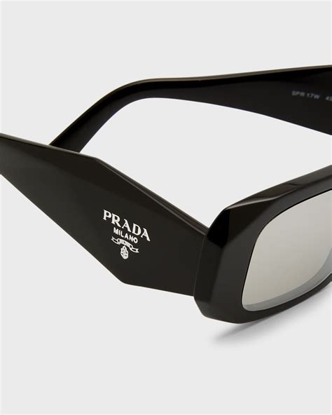 Prada Mirrored Rectangle Acetate Logo Sunglasses Neiman Marcus