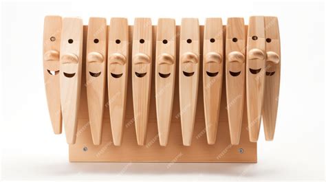 Premium Photo Row Of Wooden Pegs With Faces