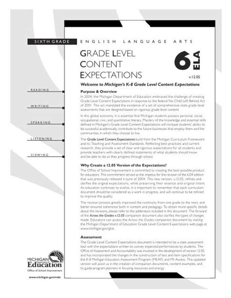 Grade Level Content Expectations Glce State Of Michigan