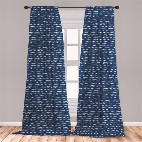 Blue And White Curtains 2 Panels Set Hand Drawn Style Pattern With