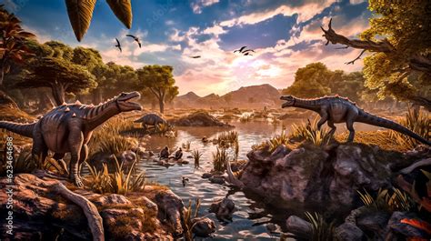 Animaux préhistoriques au paléolithique dinosaures paysage du temps