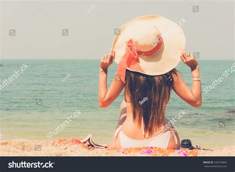 Beautiful Asian Bikini Woman Sitting On Stock Photo 578318845 Shutterstock