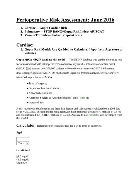 Pdf Perioperative Risk Assessment June Evaluation Guidelines