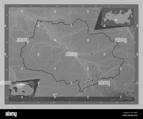 Tomsk Region Of Russia Grayscale Elevation Map With Lakes And Rivers