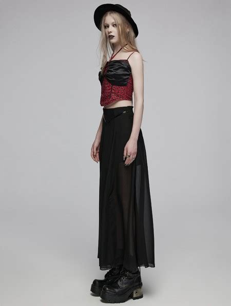 Punk Rave Black Gothic Daily Wear Flowing Chiffon A Line Pant Skirt