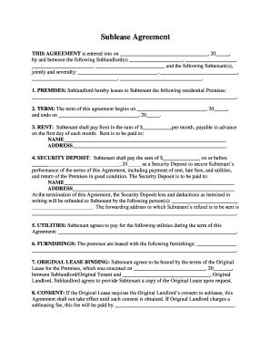 Fillable Online Sublease Agreement Pmbrentalsbsucom Fax Email Print