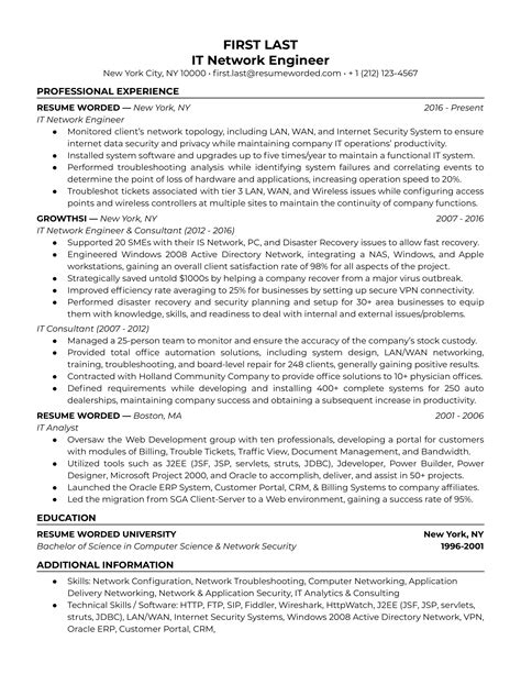 6 Network Engineer Resume Examples For 2021 Resume Worded Resume Worded