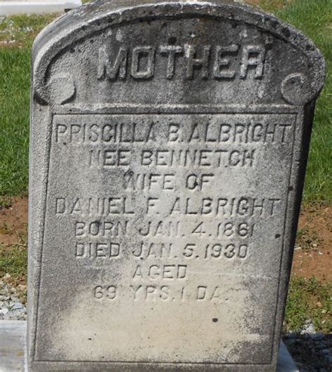 Priscilla Bennetch Albright 1861 1930 Find a Grave äreminne