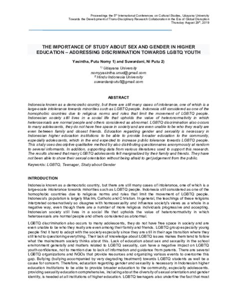 Pdf The Importance Of Study About Sex And Gender In Higher Education