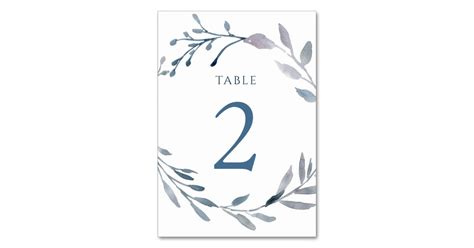 Watercolor Blue Wreath Table Number 2 Zazzle