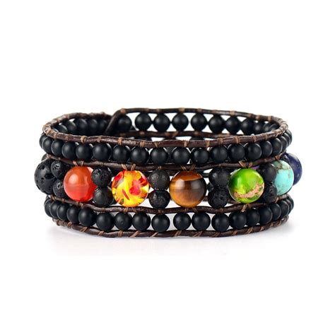 Leather Chakra Bracelet With Lava Stone Holisticlub