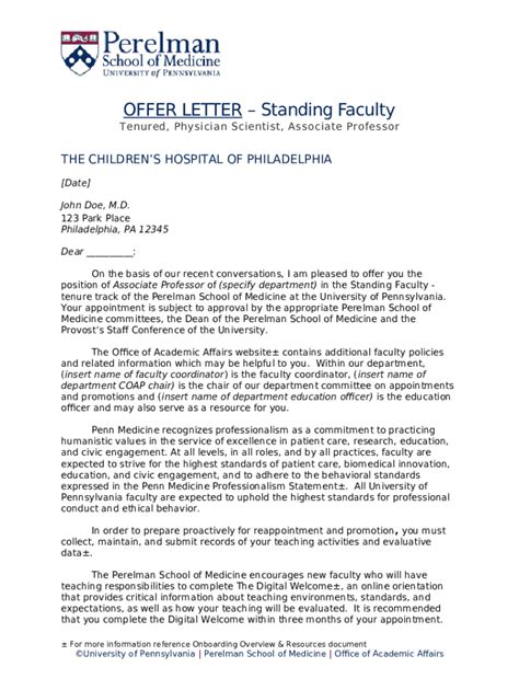 OFFER LETTER SAMPLE TENURED ASSOCIATE PROFESSOR OR FULL Doc