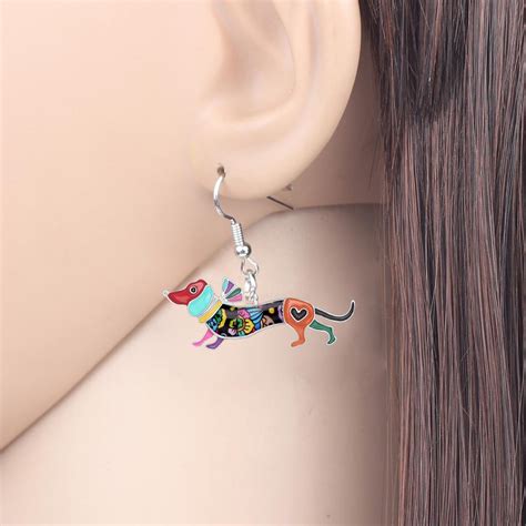 Buy Bonsny Enamel Alloy Dachshund Dog Earrings Necklace Collar Pendant