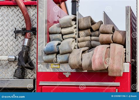 Fire Truck With Firehose In Cross Lay Hose Bed Stock Photo Image Of