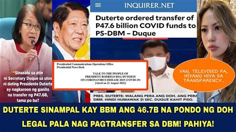 DUTERTE SINAMPAL KAY BBM ANG 46 7B FUNDS TRANSDER SA DBM LEGAL PALA