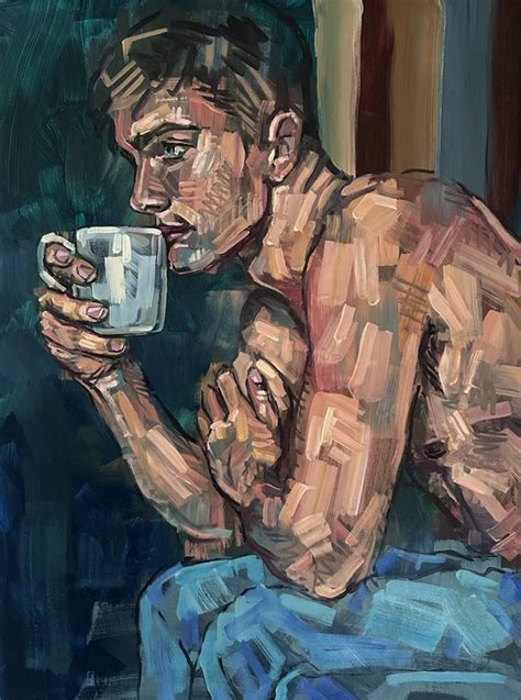 Naked Man Drinking Coffee Male Nude Gay Oil Painting Oil Painting By