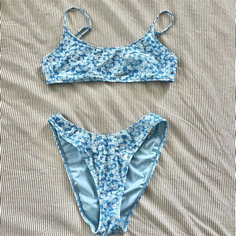 Pacsun Blue Floral Bikini Size Small Medium Depop