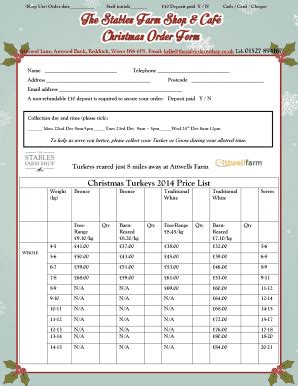 Fillable Online Thestablesfarmshop Co Christmas Order Form The