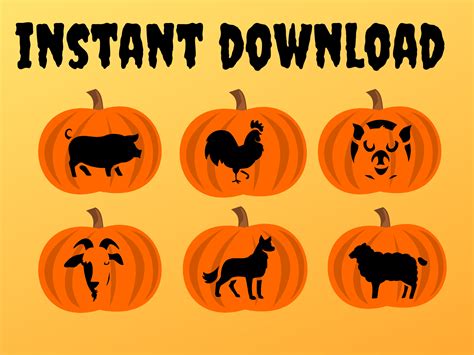 Farm Animal Pumpkin Carving Stencils 12 Unique Halloween Jack O'lantern ...