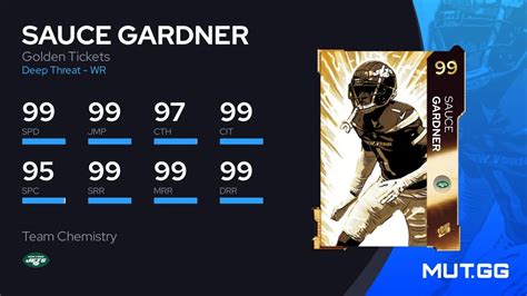 Sauce Gardner Golden Tickets 99 OVR Madden NFL 23 MUT GG