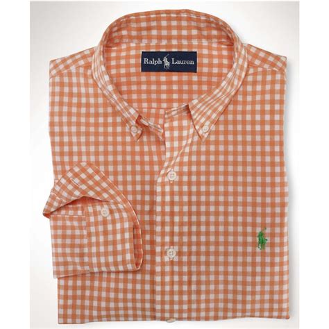 Ralph Lauren Gingham Cotton Poplin Shirt In Orange For Men Lyst