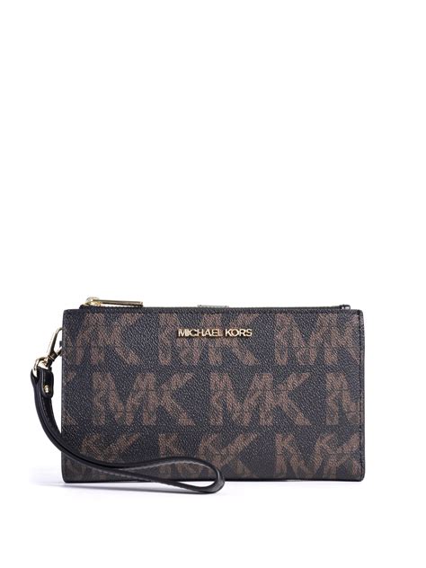 Michael Kors Jet Set Travel Large Double Zip Wristlet MK Logo Black