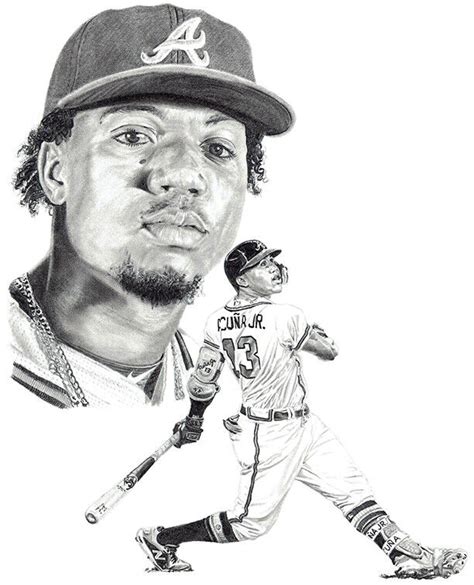 Ronald Acuna Jr Pencil Art Print Atlanta Braves Signed By Artist Free