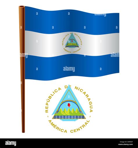 Nicaragua ondulada Bandera y escudo contra fondo blanco ilustración