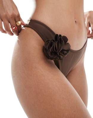Miss Selfridge Corsage Bikini Bottom In Chocolate Asos