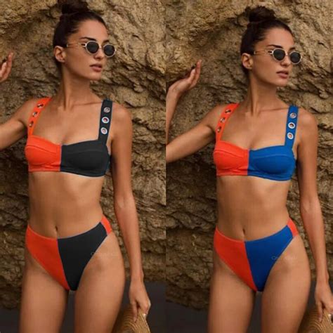 Metal Buckle Bikinis 2018 Swimwear Women Patchwork Swimsuit Sexy Hard