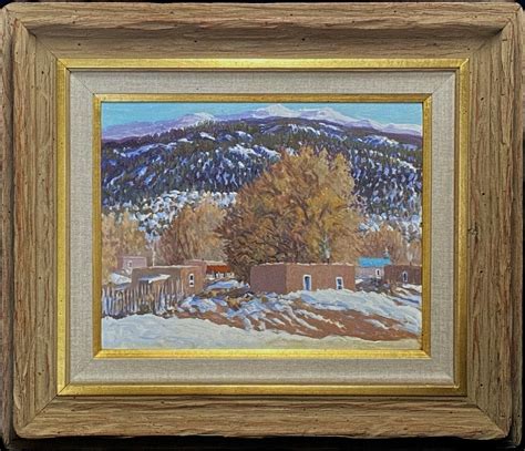 Nm Adobes Winter Snow Landscape Ralph Leyba Original Southwestern Oil