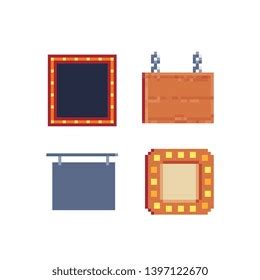 Signboards Pixel Art Icons Set Wooden Stock Vector Royalty Free