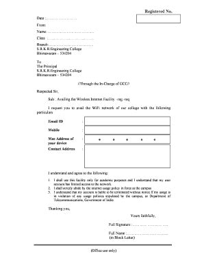 Fillable Online Srkrec Ac WiFi Conn Request Form Students