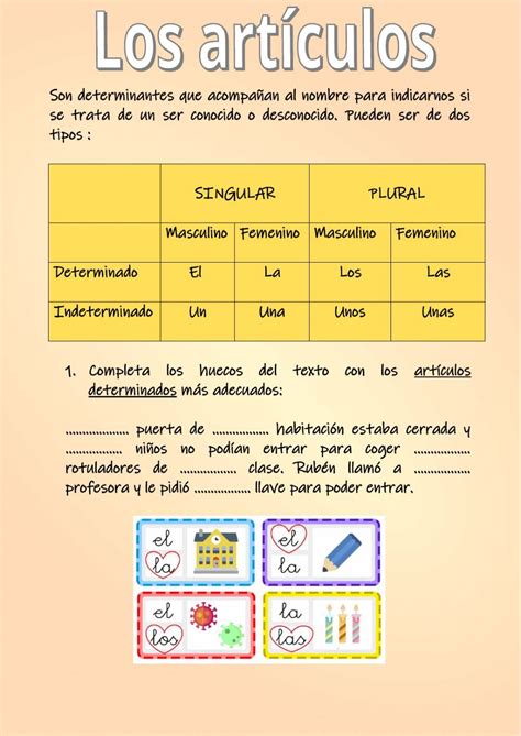 Ficha Online De Los Determinantes Art Culos Para Tercer Ciclo P