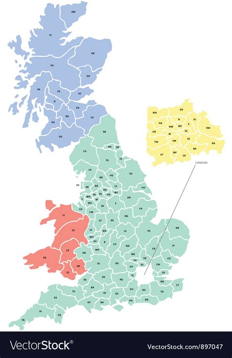 postcode map  uk royalty  vector image vectorstock